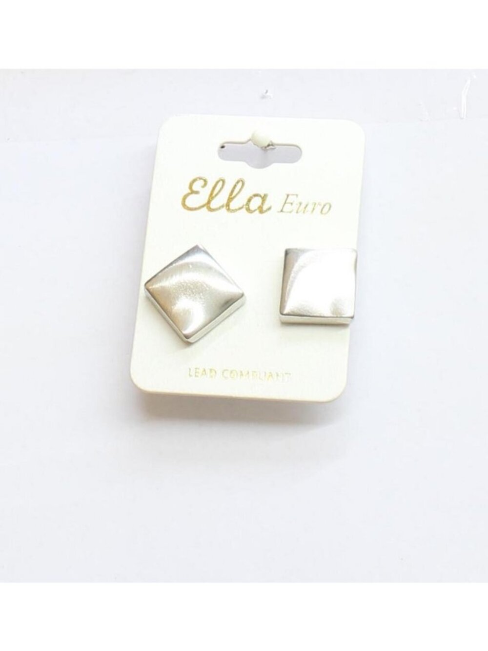 NWT Ella Euro Fashion Metal Square Statement Post Earrings Silver Gray .75"